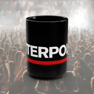 Interpol Becher Kaffee Latte groß 15 Unzen Keramik glänzend Logo moderne Musik NEU - Bild 1 von 5