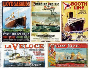STEAMSHIP PAPERWORK Sticker Sheet, 5 Reproduction Posters, Tickets & Timetables - Picture 1 of 1