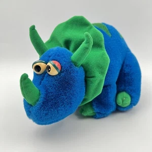 Malibu Fun Stuffed! Triceratops Vintage Dino Plush Blue Green Stuffed Animal Toy - Picture 1 of 10