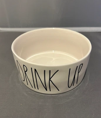 Tigela de água Rae Dunn Artisan Pet Cat Dog “DRINK UP” 6,25”x 3” prato de cerâmica branca - Imagem 1 de 3