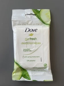 Dove Go Fresh Deodorant Wipes Cucumber and Green Tea 10 Towelettes SEALED - Picture 1 of 2