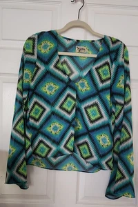 Vintage Show Me Your Mumu 70s Psychedelic Semi Sheer, Belled Sleeve Top - Picture 1 of 4