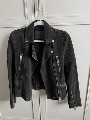 All Saints Grey/Brown Huxley Suede Biker Jacket Size XS/6 - Image 1 of 4