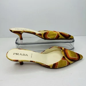 Vintage Prada Slip On Heels Women's Size 35 EU Yellow Orange Made in Italy Shoes - Picture 1 of 10