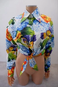 Dolce & Gabbana Womens Cropped Shirt Blouse Size 42 Uk 10 Floral Long Sleeve - Picture 1 of 15