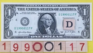 UNC 1990 January 17 Birthday Date Note Fancy Serial Number $1 Dollar Bill 0s 1s - Picture 1 of 8