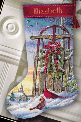 DIY Dimensions Christmas Sled Snow Counted Cross Stitch Stocking Kit 8819 - Image 1 of 4