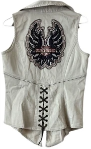 Vintage Y2K Harley Davidson Damen Full Zip Kragen Weste Korsett hinten Größe Medium - Bild 1 von 13