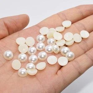 Acrylic Half Pearl Round Beads Off White - Picture 1 of 8