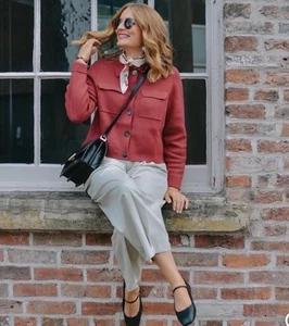 Sezane Cardigan Jacket Jumper Size L AU 12/US 8 Betty 100% Merino Wool Rosewood - Picture 1 of 24