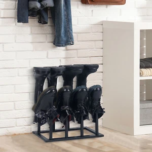 Modern Black Metal Shoe Rack, Tall Boot Shaper Storage Stand, Holds up 4 Pairs - Picture 1 of 7