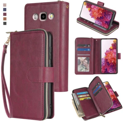Funda Cartera Samsung Galaxy J5 (2016) 9 Tarjetas Cremallera Soporte Abatible Cuero Estuche Foto 1 de 4