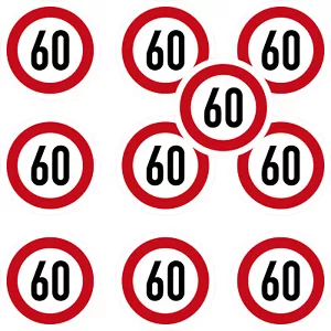 10 Aufkleber 1,5cm Mini Sticker 60kmh 60 km/h Schild Modellbau 4061963009567 - Bild 1 von 4