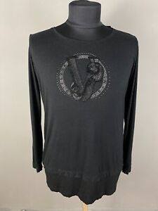 Versace Jeans Mens Sweaters Long Sleeve Logo Italy Black Size 12