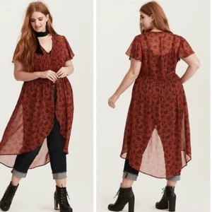 Torrid Rust Floral Chiffon Maxi Duster Plus Size 0X/10 - Picture 1 of 9