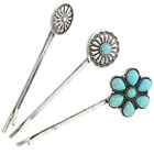  3pcs Turquoise Clips Clips Ethnic Fleur Clips Hair Coiffure Barrettes Bobby