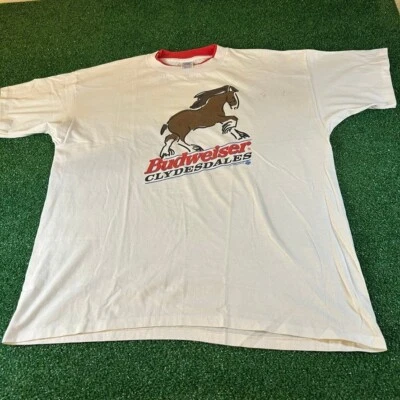 Camiseta De Colección Budweiser Clydesdales Gráfica Años 90 Cerveza Camiseta Blanca Para Hombres 2XL XXL Foto 1 de 4