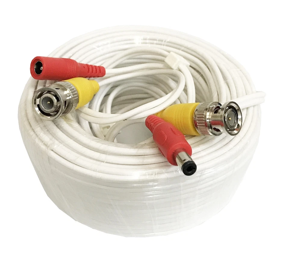 White Premium Quality 100 Feet Video Power BNC RCA Cable for Q-See CCTV Cameras  - Image 1 of 1