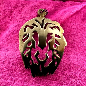 LION HEAD Sterling Silver Gold Plated Jewelry Cut Out Art PENDANT FIGURE Tribal - Picture 1 of 21