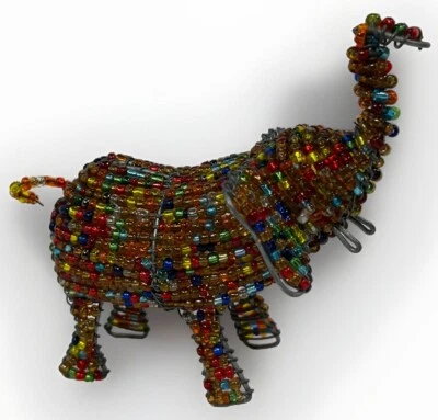 "Figura de elefante con cuentas coloridas hechas a mano decoración cuentas circo único 4"" x 3 1/2""" Foto 1 de 4