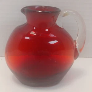 Vintage Ruby Red Hand Blown Glass Mini-Pitcher - Picture 1 of 6