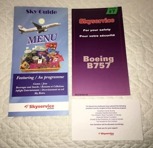 SKYSERVICE Airlines Safety Card B757 Sky Guide Menu & Donation Envelope 2007 - Imagen 1 de 1