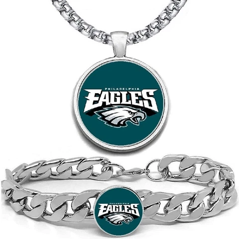 Large Philadelphia Eagles Mens Gift Set Stainless 24" Necklace Bracelet D4D30 Cover