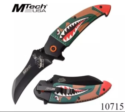 MTech MT-A1130GN Shark Linerlock Green Steel EDC Hawkbill Pocket Folding Knife - Image 1 of 3