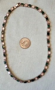 Collana CILE 925 vintage in malachite e onice con cerniera catenina 18" - Foto 1 di 12