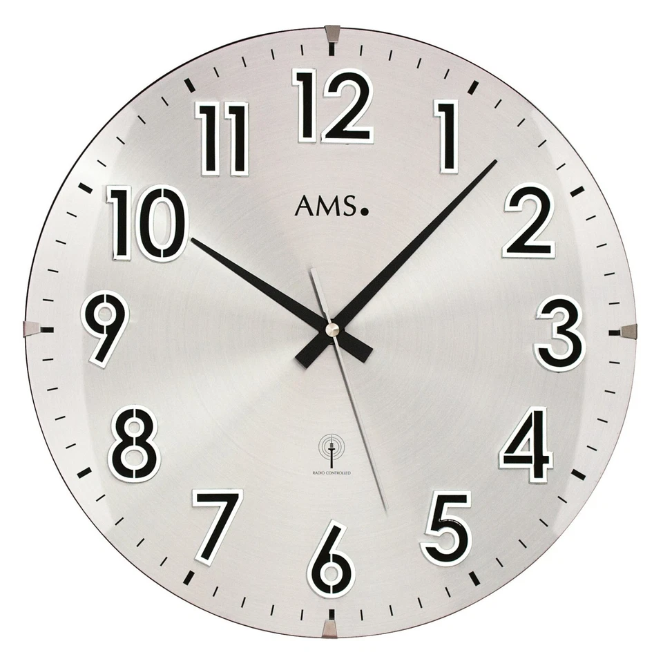 AMS 5973 Wanduhr Funk Metallzifferblatt und aufgelegte silberfarbene Zahlen - Bild 1 von 1