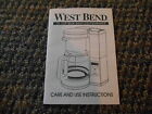 Old Vintage 1991 West Bend 10 Cup Quik Drip Coffeemaker Care Use Instructions