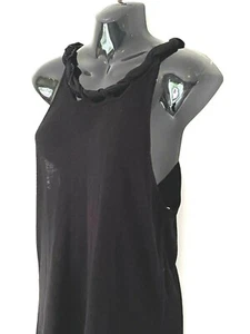 BANDOLERA DRESS BLACK FINE KNIT PENCIL SHORT SIZE UK 10 TWISTED BEADED NECKLINE - Picture 1 of 6