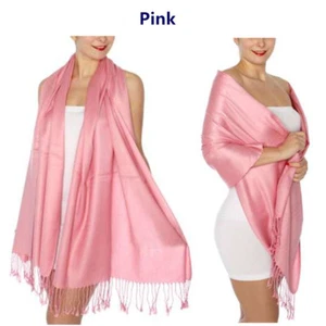 2PLY Long 78X28 Solid Silk Pashmina Shawl Wrap Stole Cashmere Wool Feel Scarf - Picture 1 of 41