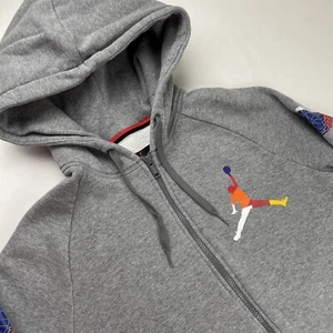 Air Jordan Full Zip Hoodie Mens S Gray Printed Logos on Sleeve Cotton Blend - Picture 1 of 15