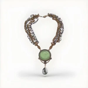 Extasia Necklace Intaglio Glass Cameo Freshwater Pearl Strand Moss Agate L48cm - Picture 1 of 16