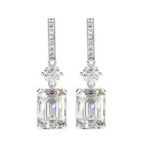 Silver Rectangular White Zircon Earrings with Simple Design K4Z9 UK F7M1 - Picture 1 of 12
