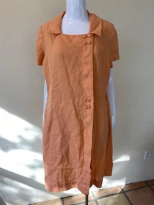 Vintage 50’s Tailor Town 100% Irish Linen Orange Button Front Dress Extra large - Picture 1 of 9