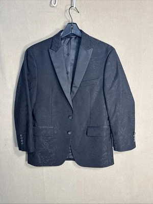 RYAN SEACREST 38S Black Floral 2 Button Tuxedo Dinner Peak Satin Short Arms - Image 1 of 4