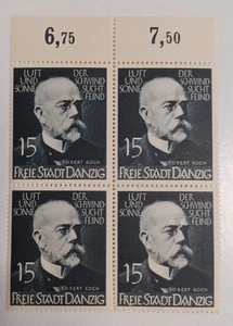 1939 Freie Stadt Danzig Robert Koch Arzt Mikrobiologe Briefmarke - 4er Block - Bild 1 von 3