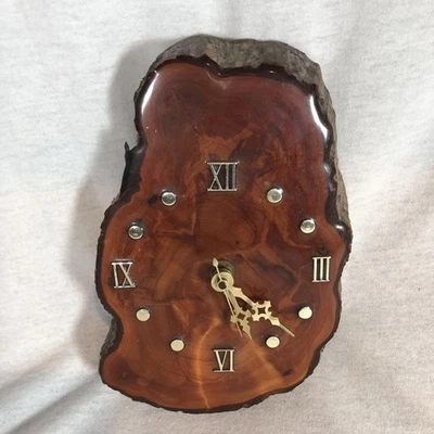 Live Edge Lacquered Wood Slab Wall Clock Roman Numerals Battery - Image 1 of 4