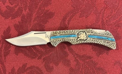 David Yellowhorse 美国纯银口袋刀 纳瓦霍 NOS — 第 1/4 张图片