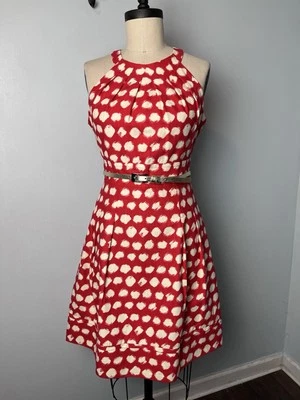 全新无标签 Eliza J 波尔卡圆点红色吊带连衣裙无袖合身喇叭派对 8 码 — 第 1/4 张图片