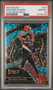 Shaedon Sharpe 2023 Panini Select Light Blue Disco /99 Courtside PSA 10 #215 - Foto 1 di 2