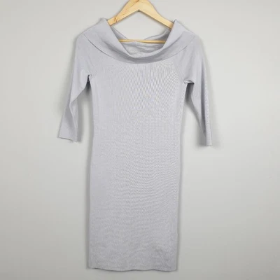Reiss Sweater Dress Womens Size 10 Light Grey Knit Bodycon Madeline Ribbed - Image 1 of 4