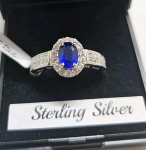 Premium vietnamesischer kobaltblauer Spinell & weißer Zirkon Ring 1,30 ct. Größe O - Bild 1 von 8