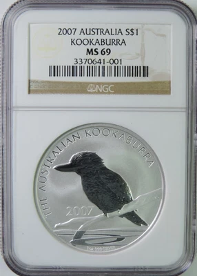 2007 Australia Kookaburra 1oz .999 Silver $1 Coin NGC MS69 - Image 1 of 4