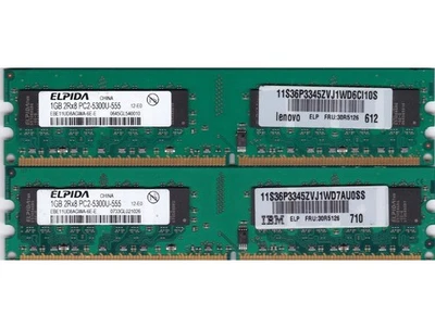 2GB 2x1GB PC2 5300 ELPIDA DDR2-667 Ram Memory Kit EBE11UD8AGWA-6E-E IBM 30R5126 - Image 1 of 2