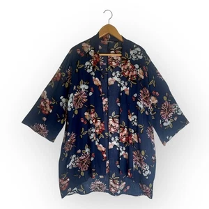 Pink Clover Stitch Fix Damen Kimono Gr. L blau rosa Blumen offen drapiert - Bild 1 von 8