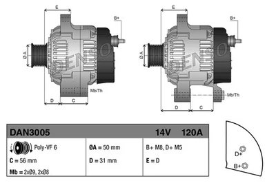 Alternatore per MERCEDES-BENZ CLASSE C CLASSE E CLASSE V SPRINTER 2-t SPRINTER 3 - Immagine 1 di 3
