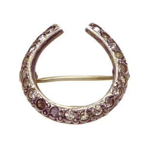 Antique Sterling Silver Equestrian Horseshoe Old European Cut Rhinestone Brooch - Picture 1 of 6